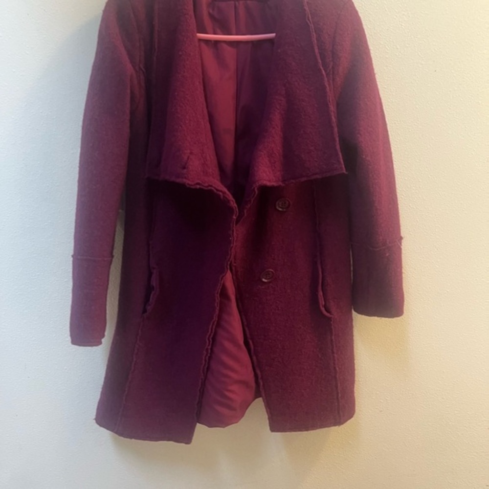 Halogen Red Pea Coat with Draped Collar